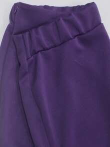 Plus Size Women's Autumn Solid Color Knit Fabric Ruffle Tie Waist Zipper Closure A-Line Skirt, Suitable For All Seasons - Purple - View 7