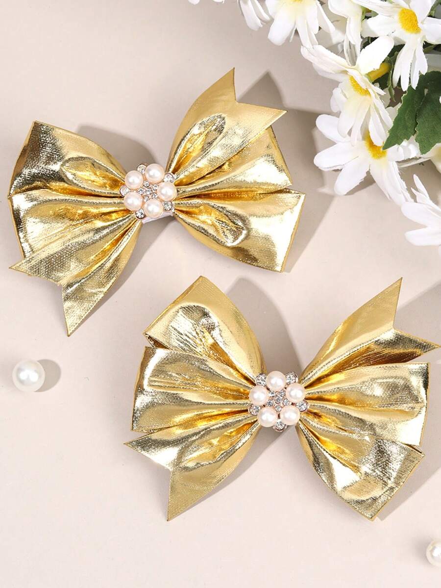 2pcs/4pcs Shiny Gold & Silver Bow Hair Clips, Suitable For Girls, Sparkling And Charming, Exquisite Gift For Girls, Alligator Clips, Suitable For Festivals, Parties, Prom And Daily/Vacation Wear - Multicolor - View 1