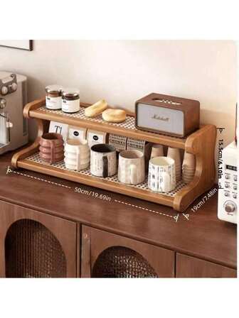 1件复古多层厨房收纳架，实木材质，新中式多用途收纳架，高档餐桌收纳架，茶杯架，客厅收纳储物，适用于办公室、客厅、卧室，馈赠亲朋好友的礼物，房间装饰礼品，餐桌装饰礼品