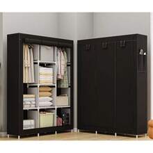 Non-Woven Fabric Wardrobe Organizer, Easy Assembly Clothes Closet With Hanging Rod, Steel Frame Collapsible Cabinet For Dorm