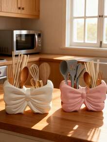 1pc Cute Ceramic Bow-Knot Shaped Utensil Holder, Fashionable Kitchen Utensil Organizer Rack, Can Hold Spoons, Chopsticks, Whisks And Cooking Tools, Modern Decorative Countertop Storage, An Ideal Choice For Home Kitchen Essentials - Multicolor - View 12