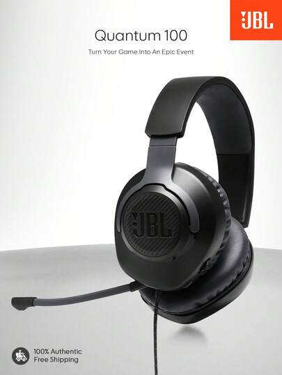 JBL Quantum 100 Wired Over-Ear Gaming Headset Memory Foam Comfort Detachable Mic For PC Mac Laptop Tablet PS4 PS5 Switch 3.5mm Audio Jack