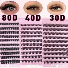 1200PCS Clusters Eyelashes Thick & Fluffy Wispy Lashes 0.07mm D Curling False Eyelashes 30D40D80D/8-16mm Mixed Length Faux Mink Individual Eyelashes Natural Soft Eyelash Extension Cosmetics Suitable For Any Style, Perfect For Daily Makeup, Parties, Travel, Wedding, Christmas, Valentine's, Halloween & Thanksgiving, Festive Glam Beauty - Hồng - Xem 3