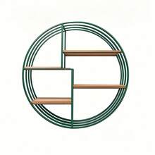 ゴールド、ブラックの4段多目的オーガナイザー、ラウンド壁掛けフローティングシェルフ - 鉄と木の組み合わせ、リビングルーム、ベッドルーム、バスルーム、ダイニング、ファームハウスの収納用の多目的オーガナイザー（ライトは含まれません） K7ES - ブラック - チェックする 7