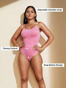 1pc Women Seamless Shaping Bodysuit With Thong Bottom, Slimming Bodyshaper Tummy Control Flat Belly Sheath Jumpsuit Shapewear Waist Trainer Shaper - 粉色 - 查看 5