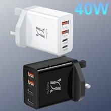40W 4-Port USB Fast Charger Adapter, Compatible With IPhone 17/16/16 Plus/16 Pro/16 Pro Max/15/14/13/12, IPad Pro/IPad Air/IPad Mini, Dual USB-C Ports Multi-Port Type-C Quick Charger - View 2