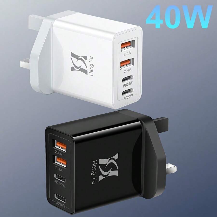40W 4-Port USB Fast Charger Adapter, Compatible With IPhone 17/16/16 Plus/16 Pro/16 Pro Max/15/14/13/12, IPad Pro/IPad Air/IPad Mini, Dual USB-C Ports Multi-Port Type-C Quick Charger