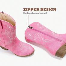 Cowgirl Boots For Little Girls Mid Calf Pointed Toe Kid Cowboy Boots Side Zipper Classic Embroidered Western Boots Horse Riding Shoes Party For Toddler Little Big Kids - 粉色 - 查看 5