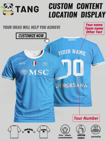 Camiseta de fútbol de estilo italiano personalizada para hombres, con nombre y número personalizados, sudadera deportiva de cuello redondo cómoda, adecuada para entrenamiento de fútbol, uso casual y como regalo, elegante para otoño y invierno