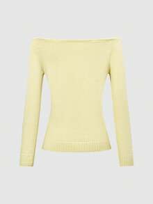 Suéter de punto con hombros descubiertos para mujer, de ajuste holgado, de manga larga, de color amarillo suave, adecuado para vacaciones, bodas, vacaciones, oficina, uso diario, otoño/invierno