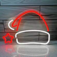 Christmas Decoration Neon Light Santa Hat Shaped Illuminated Sign, Indoor Atmosphere Light