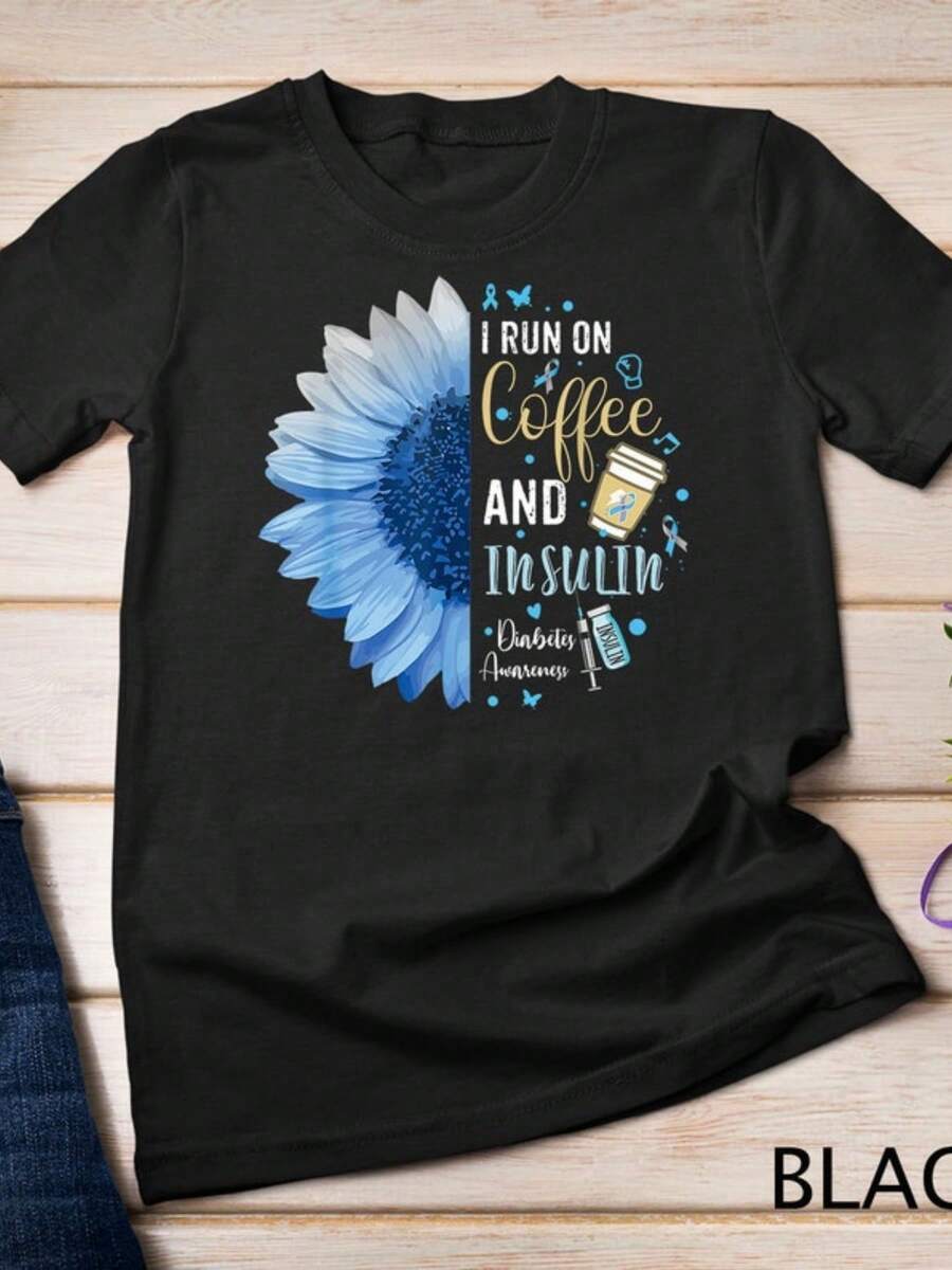 I Run On Coffee And Insulin Gift For Diabetes Awareness T-Shirt Sweatshirt - màu đen - Xem 1