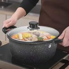 1 szt. żeliwny garnek do zupy z powłoką zapobiegającą przywieraniu z kamienia maifańskiego, podwójne uchwyty, łatwy w czyszczeniu, wielofunkcyjny garnek do duszenia, gotowania i codziennego gotowania, kompatybilny z większością kuchenek, idealny na posiłki świąteczne i do użytku w kuchni domowej