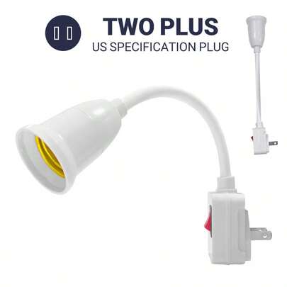 Adaptador de enchufe E27 Kasotile con interruptor - Soporte de bombilla versátil, PVC, blanco, montado en pared, 110V-130V, para lámparas de noche, de mesita y de pared, iluminación comercial, 1 paquete