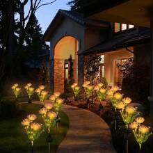  1/2 Three Headed Pink Outdoor Solar Flower Ground Lights, Constantly On With Flashing Mode, Suitable For Outdoor Lawn, Road Landscape, Garden, Balcony Decoration Lights - Pink - View 5