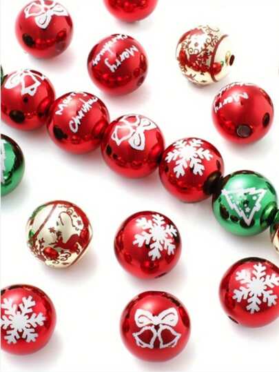 12 piezas de 16 mm Cuentas acrílicas navideñas, cuentas de reloj de copo de nieve, cuentas espaciadoras sueltas con estampado de árbol de Navidad pulidas, suministros de manualidades para pulseras y aretes navideños DIY