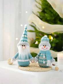 1pc Christmas Decoration Plush Blue Snowman Doll, Cute Fabric Doll Sled Figurine For Home Tabletop Display - Multicolor - View 11