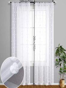 2pcs European And American Minimalist White Fluffy Ball Decorative Sheer Curtains For Kitchen, Living Room, Balcony - White - View 16