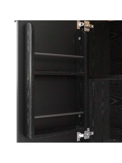 Kitchen Isl Wood Grain Dining Cart, Buffet, 130x45(75)X92cm, Rolling Trolley Towel Holder, Spice Rack, Adjustable Dividers, Doors, White/Black view 9