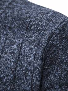 Men's Sweater Knitted Top Long-Sleeved Pullover Autumn And Winter Plus Velvet Thick Warm Sweater Zipper Half Cardigan No Hood Stand Collar Solid Color Home Clothes Casual Hiking Sports Wear - 藍色 - 查看 3