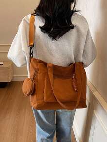 Túi Tote Unisex Dung Tích Lớn Có Ví Đựng Tiền Xu 1 Chiếc Phong Cách Hàn Quốc Mới Phong Cách Đại Học Học Sinh Trung Học Cơ Sở Túi Đeo Chéo Túi Đeo Vai Túi Vải Túi Đeo Chéo, Túi Nữ Có Túi 10 Xu, Túi Đi Học Đi Mua Sắm, Kỳ Nghỉ, Túi Tote Thời Trang Có Khóa Kéo, Túi Tote Đi Học Lớn, Nhiều Ngăn, Hoàn Hảo Cho Bãi Biển, Trường Học, Công Sở & Sử Dụng Hàng Ngày - trái cam - Xem 4
