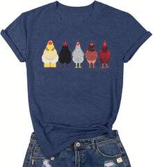 Chicken Tshirt Mom Cute T Shirts Womens Short Sleeves Farm Country Casual Tee Tops-Unisex Women & Men's Festival Daily Wear - Xanh lam-1 - Xem 1