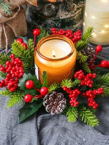 1 Pc Christmas Decorative Garland, Candle Holder Decoration Ring, Red Berry Pine Cones, Pine Needle Candle Holder, Scented Candle Cup Decorative Garland, Christmas Decoration, Home Decor, Bedroom Decor, Christmas Gifts, Autumn Decor.