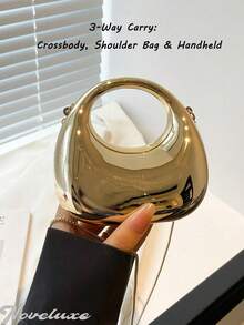 Gold Handbag, Evening Bag, Mirror Acrylic Crescent Box Tote, Oversized Crescent Bag, Fashion Multifunctional Chain Shoulder/Crossbody Bag, Holds Phone, Lipstick, Earphones, Valentine's Day Gift, Mother's Day Gift, Thanksgiving Gift, Halloween Gift,Sparkly Evening Bag For Christmas- Metallic Mini Bag. , Gold Bag - 彩色 - 查看 7