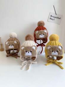 1 Piece Cute Knitted Baby Hat, Bear Design - Perfect Choice For Winter Outings - Suitable For Babies - Multicolor - View 7