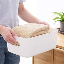 1 pieza Caja de almacenamiento de gran capacidad minimalista, organizador de uso múltiple para el hogar, canasta para la cocina, el baño, el dormitorio, el armario - Blanco - Ver 4
