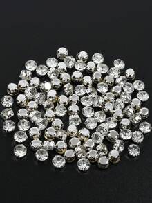 4mm, 5mm, 6mm, 7mm, 8mm White Glass Crystal Rhinestones With Silver Claw Base, Stainless Steel 4-Hole Claw Silver Base Glass Crystal Rhinestones, High Quality Non-Snagging Round Crystal Rhinestones For Clothing And Bag Decoration