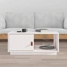 Coffee Table White 80x50x35.5 Cm Solid Wood Pine - White - View 2