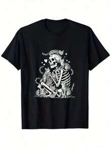 2025 Halloween Skeleton Skull Graphic-Shirt Youngsters – Soft Cotton, Breathable,-Wicking Casual Streetwear – Crew Neck Short Sleeve Tee – Halloween Boys And Girls, Youngsters Casual Wear Gothic Streetwear Durable Print, Halloween Clothes