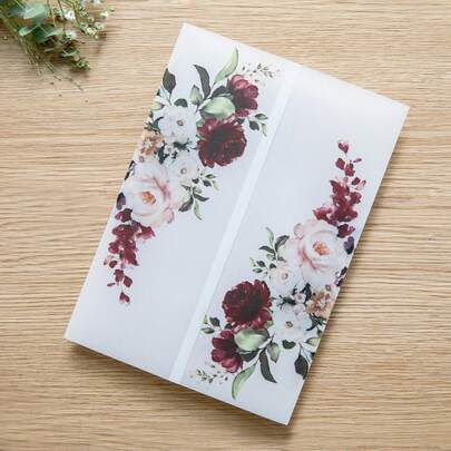 20pcs 5x7 Invitation Card Transparent Kraft Paper Sleeves, Floral Pattern Kraft Paper Covers, Clear Card Holders