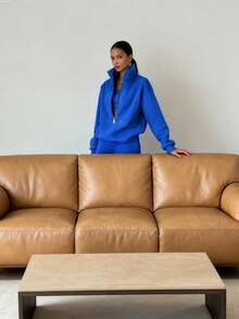 New Women's Suit;Women's Two-Piece Set Sweatshirt Fleece Sports Street Casual Fashion Outfit For Women - Màu xanh lam - Xem 3