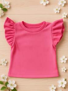 Blusa Infantil e Juvenil Cropped Frufru Manga Babado Canelada Ribana Super Deicado (Binf510) - Rosa Bebê - Visão 1