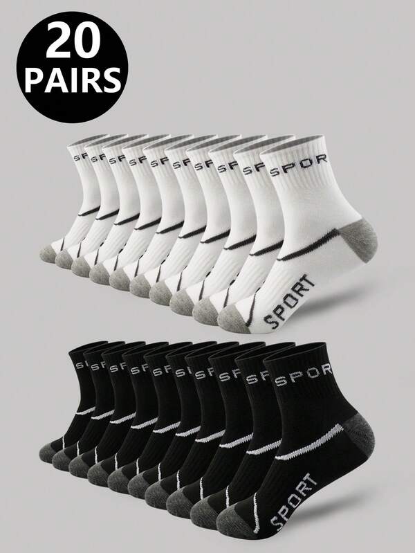 5/10/20 زوج جوارب رياضية متوسطة الطول مرنة الخصر بنمط حرفي وألوان متباينة