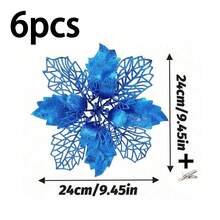 12 件/6 件/1 套人造圣诞花（带夹子）、可爱的人造一品红圣诞树装饰、可重复使用的闪光人造圣诞花（用于 DIY 花环、家居装饰、婚礼派对、节日派对装饰、圣诞节/节日/季节性/婚礼圣诞树饰品、闪亮的冬季灌木装饰）、适用于圣诞节、新年、婚礼、花环、楼梯、窗户、壁炉、圣诞树 - 藍色 - 查看 14