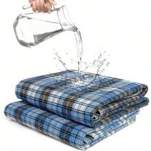 Washable Mattress Protector, Unisex Incontinence Mattress Pad, Reusable Mattress Cover, Non-Slip, Blue Plaid