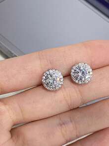 1 Paio di Orecchini a Perno in Zirconia Cubica Brillante, Orecchini Rotondi Classici Interamente Incastonati in Zirconia, Accessori di Moda, Regalo di Natale