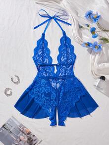 AESKEIA Sexy Lingerie For Women, Lace Trim Erotic Dress, Intimate Apparel, Bodysuit - Blue - View 8