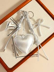 Series Original High-Quality Silver PU Heart Bow Braided Rope Bag Charm Keychain, Versatile Accessory Suitable For Women's Daily Wear