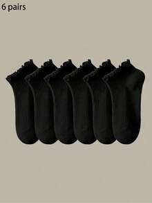 女款2/6/12双，黑白荷叶边竖条纹，透气清爽，ins风，学院风短袜，居家、通勤、派对百搭，情人节礼物 - 彩色 - 查看 19