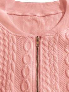 Women's White Zip-Front Casual Baseball Jacket Fall Winter Cloth For Women - 粉色 - 查看 4