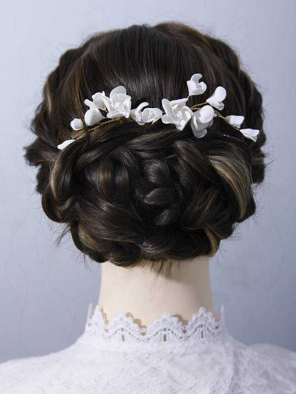 2pcs Bride Headpiece White Soft Ceramic Flower Hair Clips, Fashionable & Elegant For Wedding, Party, Banquet And Other Occasions
