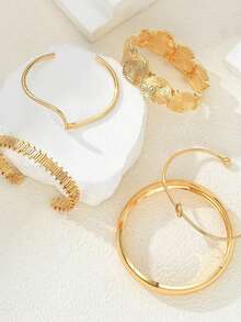 5pcs/Set Vintage Minimalist Chain Bracelet, Fashion Mixed Style Open Bangle Wrist Accessories