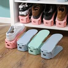 10 件黑色/白色/蓝色可调节鞋子收纳架，节省空间的塑料鞋架，适用于各种鞋子，适用于入口、走廊、客厅、卧室、浴室的家居收纳解决方案