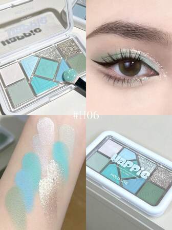  Paleta de sombras de ojos de 9 colores con marco mini rosa HOLD LIVE, perlas de papel de azúcar de vidrio, rubor mate, sombra de ojos azul minimalista y sexy