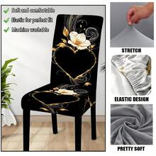 4/6pcs Home Decor Heart & Flower Pattern Chair Cover, Dining Chair Seat Cushion Cover, Stretch Fabric, Washable, Reusable, All Season Home Decor Dust Cover, Suitable For Indoor/Outdoor, Family Gatherings, Holiday Dining Chair Decoration