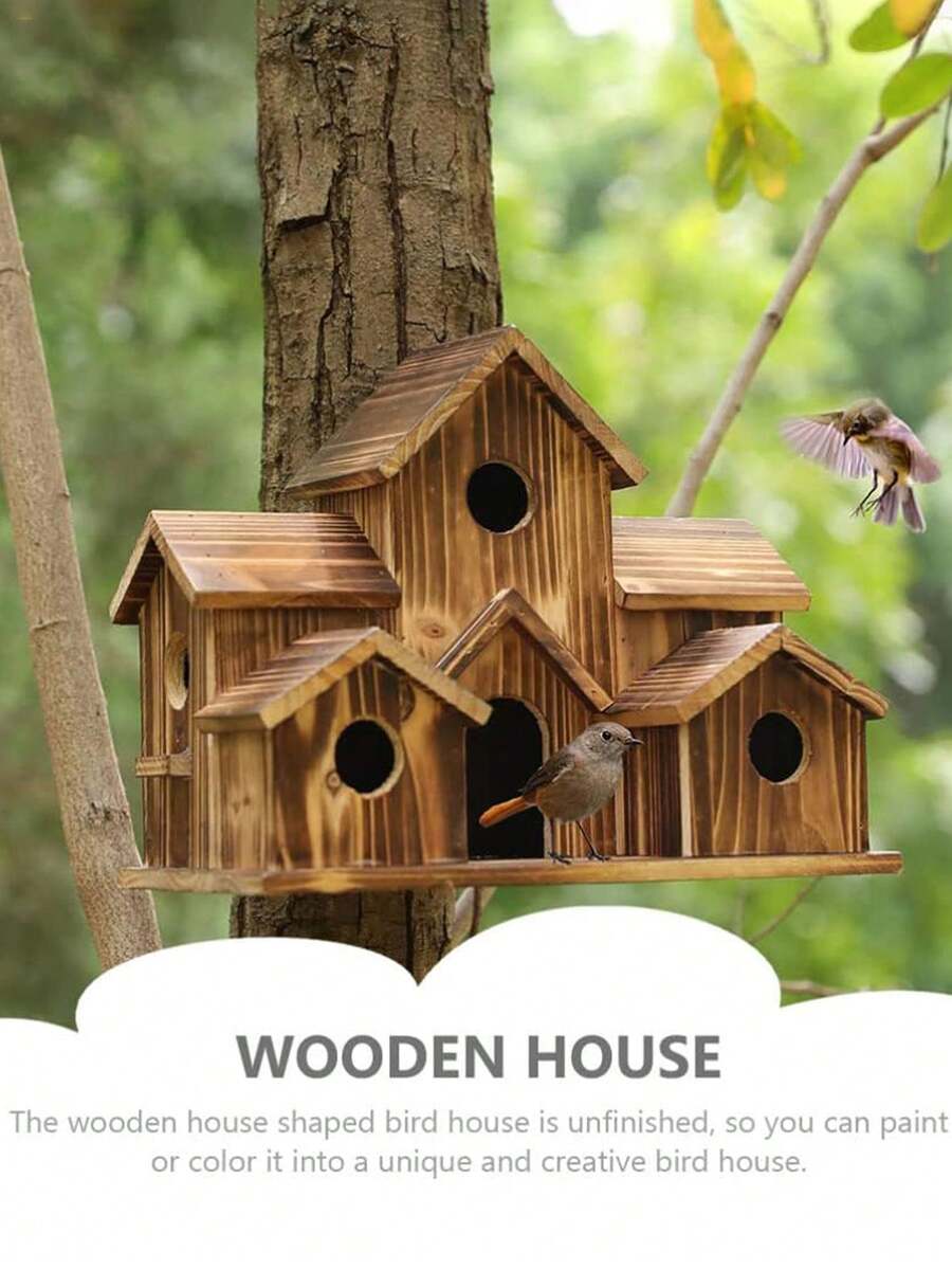 Outdoor Bird House - Natural Wooden Hummingbird And Red Sparrow Nest Box, Natural Wooden Hummingbird House, Hanging Solid Wood Bird Nest, Garden Outdoor Hummingbird Courtyard Decoration Garden Gifts, Pet Supplies - 棕色 - 查看 1